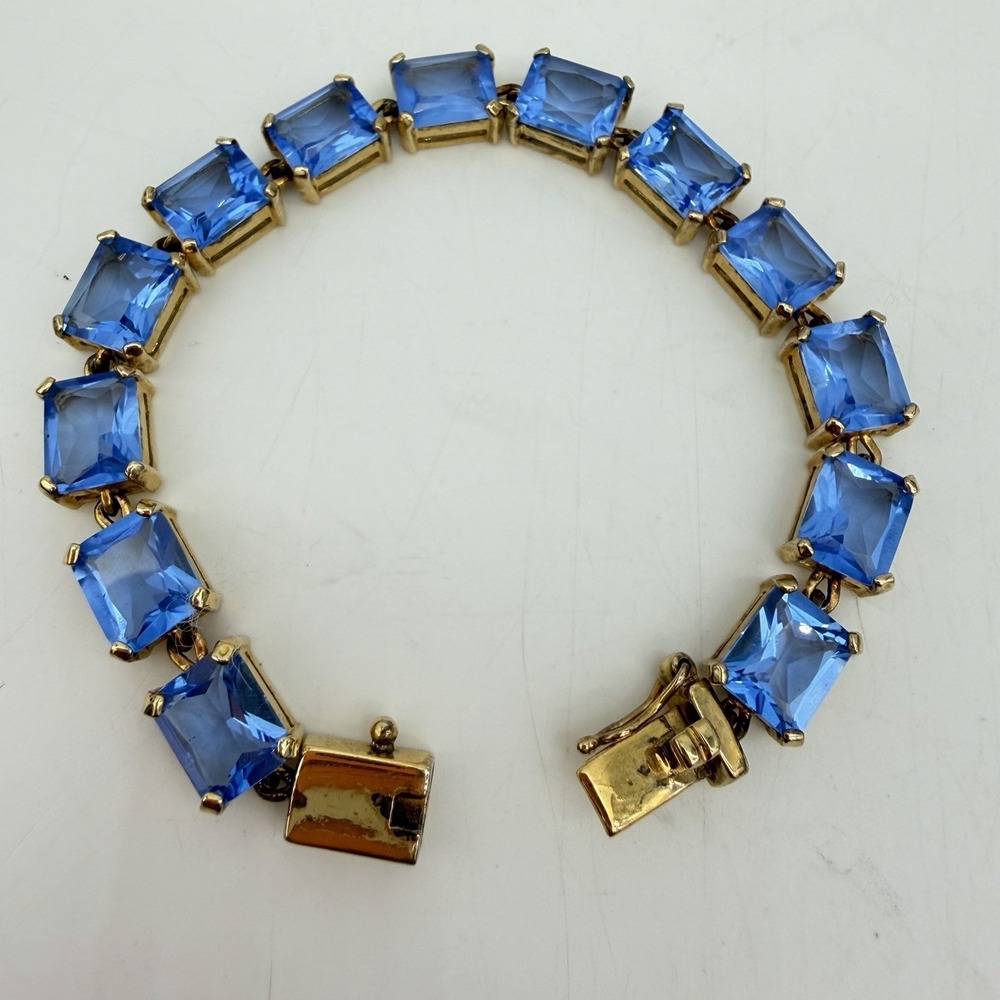 Vtg Blue Stone Tennis Bracelet Gold Over Sterling Silver Thailand UTC QVC Design
